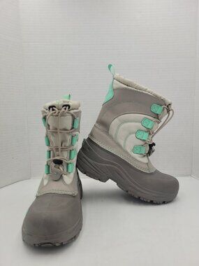 The North Face  Boys Winter Snow Boot Size 2 Gray/Green Waterproof Insulated